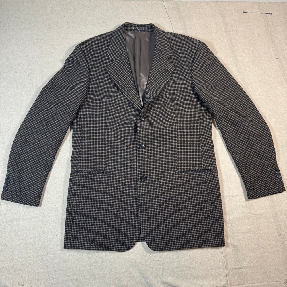 Hugo Boss Einstein‎ Mens 44L Brown Houndstooth All Wool Blazer Sport Coat